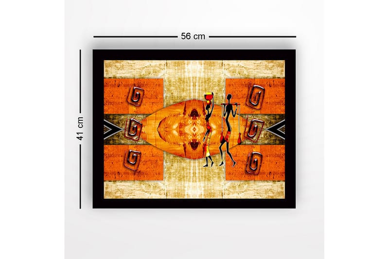 Innrammet lerret i tre - 41x56 cm - Abstrakt scene med stiliserte figurer som bærer vannkanner - Oransje / Svart / Beige - Interiør - Maleri & posters - Lerretsbilder