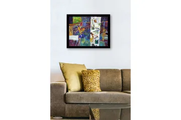 Innrammet lerret i tre - 41x56 cm - Abstrakt stilleben med mat og kjøkkenutstyr - Grønn / Lilla / Gull - Interiør - Maleri & posters - Lerretsbilder