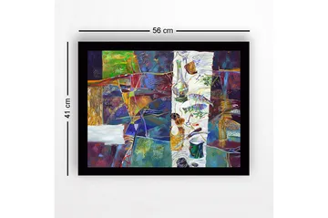 Innrammet lerret i tre - 41x56 cm - Abstrakt stilleben med mat og kjøkkenutstyr - Grønn / Lilla / Gull - Interiør - Maleri & posters - Lerretsbilder