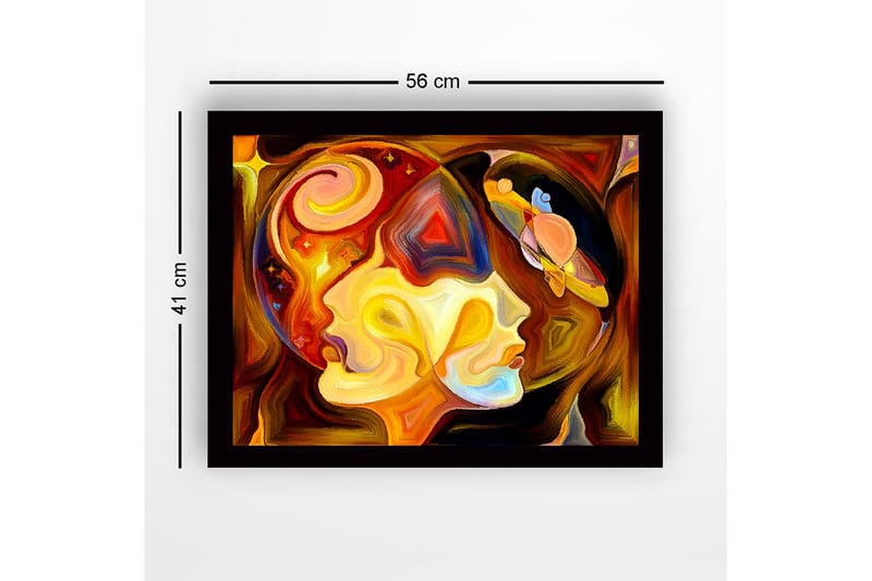 Innrammet lerret i tre - 41x56 cm - Abstrakt portrett av to ansikter med kosmiske elementer - Gull / Oransje / Brun - Interiør - Maleri & posters - Lerretsbilder