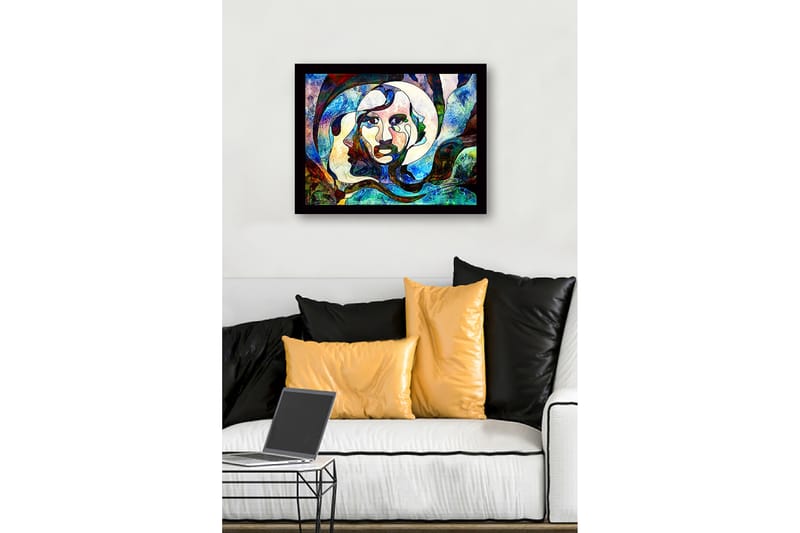 Innrammet lerret i tre - 41x56 cm - Abstrakt portrett med ansikter som smelter sammen - Blå / Grønn / Rød - Interiør - Maleri & posters - Lerretsbilder