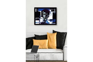 Innrammet lerret i tre - 41x56 cm - Abstrakt portrett av en kvinne med geometriske former og sterke kontraster - Mørk blå / Svart / Hvit - Interiør - Maleri & posters - Lerretsbilder