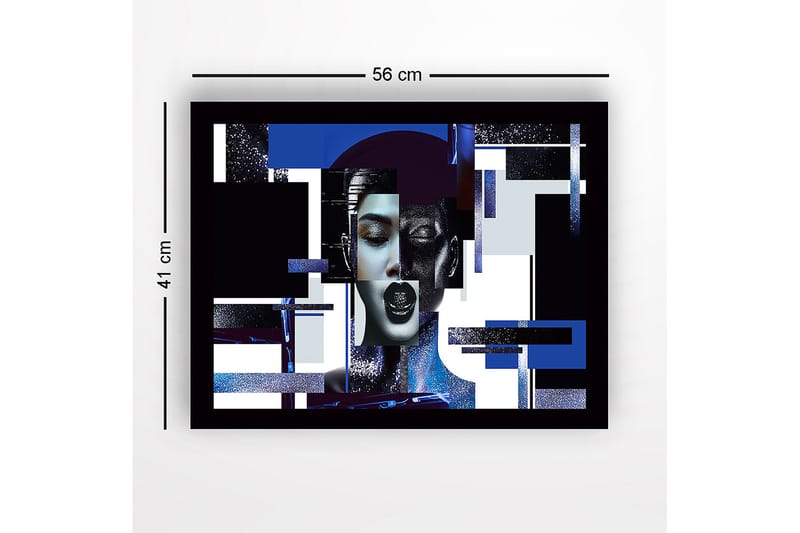 Innrammet lerret i tre - 41x56 cm - Abstrakt portrett av en kvinne med geometriske former og sterke kontraster - Mørk blå / Svart / Hvit - Interiør - Maleri & posters - Lerretsbilder