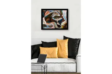 Innrammet lerret i tre - 41x56 cm - Abstrakt portrett med en sommerfugl i fokus - Mørk brun / Beige / Turkis - Interiør - Maleri & posters - Lerretsbilder