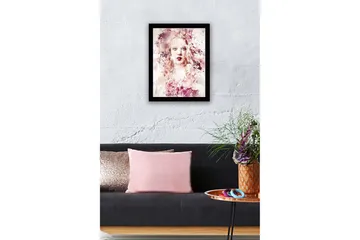 Innrammet lerret i tre - 41x56 cm - Abstrakt portrett av en kvinne med myke fargeoverganger - Rosa / Beige / Burgunder - Interiør - Maleri & posters - Lerretsbilder
