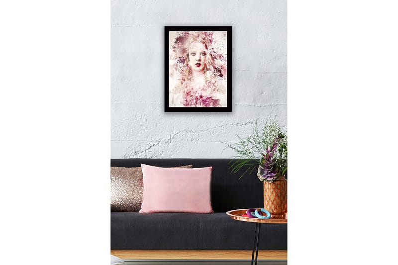 Innrammet lerret i tre - 41x56 cm - Abstrakt portrett av en kvinne med myke fargeoverganger - Rosa / Beige / Burgunder - Interiør - Maleri & posters - Lerretsbilder