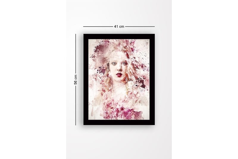 Innrammet lerret i tre - 41x56 cm - Abstrakt portrett av en kvinne med myke fargeoverganger - Rosa / Beige / Burgunder - Interiør - Maleri & posters - Lerretsbilder