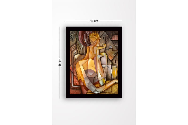 Innrammet lerret i tre - 41x56 cm - Abstrakt portrett av en kvinne med geometriske former - Gull / Brun / Beige - Interiør - Maleri & posters - Lerretsbilder