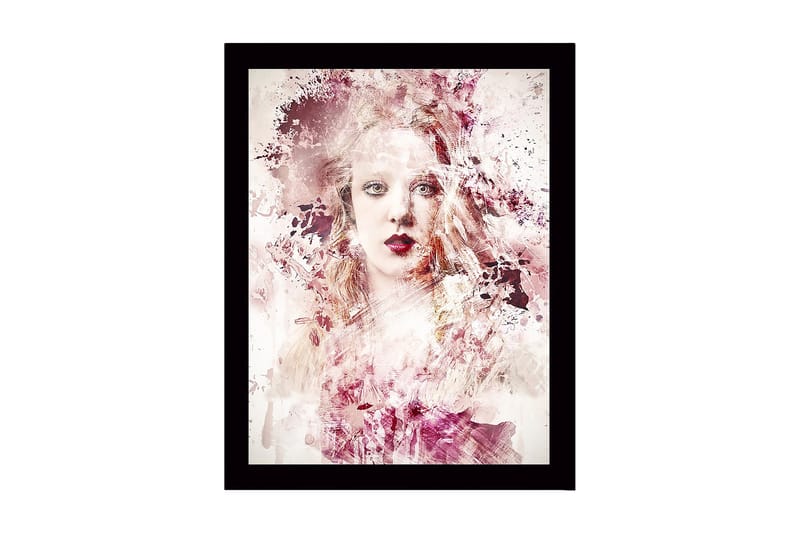 Innrammet lerret i tre - 41x56 cm - Abstrakt portrett av en kvinne med myke fargeoverganger, Rosa / Beige / Burgunder