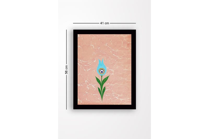 Innrammet lerret i tre - 41x56 cm - Blomst med blå kronblader og grønn stilk - Blå / Grønn / Rosa - Interiør - Maleri & posters - Lerretsbilder