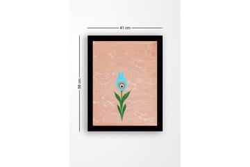 Innrammet lerret i tre - 41x56 cm - Blomst med blå kronblader og grønn stilk - Blå / Grønn / Rosa - Interiør - Maleri & posters - Lerretsbilder