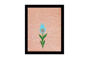 Innrammet lerret i tre - 41x56 cm - Blomst med blå kronblader og grønn stilk - Blå / Grønn / Rosa - Interiør - Maleri & posters - Lerretsbilder