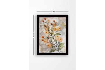 Innrammet lerret i tre - 41x56 cm - Blomsteroppsats med roser i myke nyanser - Lys oransje / Grønn / Beige - Interiør - Maleri & posters - Lerretsbilder
