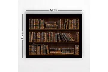 Innrammet lerret i tre - 41x56 cm - Detaljert bokhylle med gamle bøker i varierende farger og størrelser - Brun / Beige / Svart - Interiør - Maleri & posters - Lerretsbilder