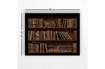 Innrammet lerret i tre - 41x56 cm - Detaljert bokhylle med gamle bøker i varierende farger og størrelser - Brun / Beige / Svart - Interiør - Maleri & posters - Lerretsbilder