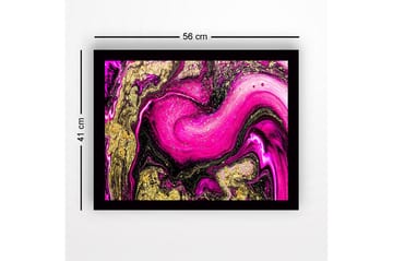 Innrammet lerret i tre - 41x56 cm - Dynamisk abstrakt komposisjon med rosa og gullelementer - Rosa / Gull / Svart - Interiør - Maleri & posters - Lerretsbilder