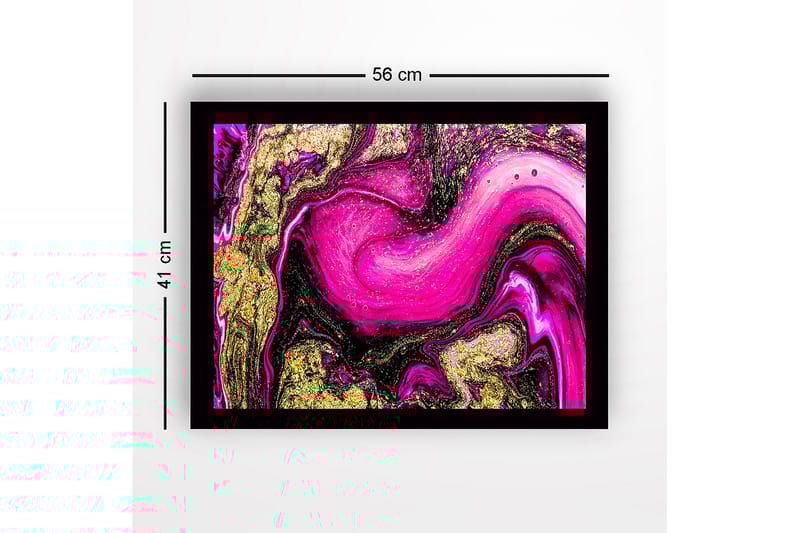 Innrammet lerret i tre - 41x56 cm - Dynamisk abstrakt komposisjon med rosa og gullelementer - Rosa / Gull / Svart - Interiør - Maleri & posters - Lerretsbilder