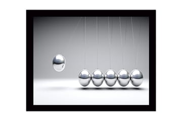 Innrammet lerret i tre - 41x56 cm - Dynamisk komposisjon med hengende metallkuler i bevegelse - Sølv / Grå - Interiør - Maleri & posters - Lerretsbilder