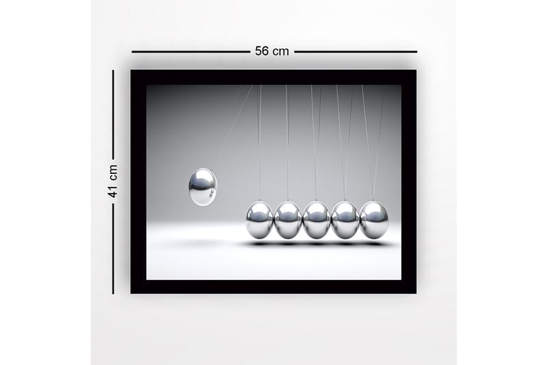 Innrammet lerret i tre - 41x56 cm - Dynamisk komposisjon med hengende metallkuler i bevegelse - Sølv / Grå - Interiør - Maleri & posters - Lerretsbilder