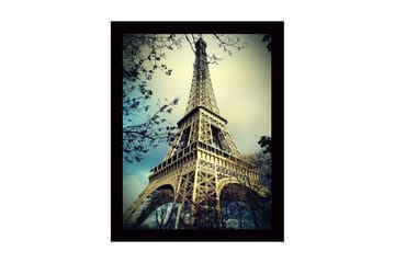 Innrammet lerret i tre - 41x56 cm - Eiffeltårnet i majestetisk vinkel - Beige / Blå / Grønn - Interiør - Maleri & posters - Lerretsbilder