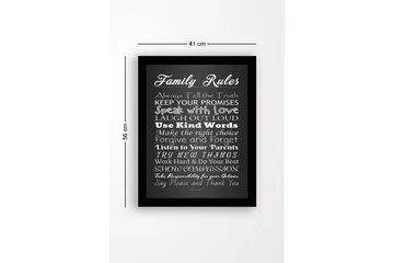 Innrammet lerret i tre - 41x56 cm - Familieregler med inspirerende budskap - Hvit / Svart - Interiør - Maleri & posters - Lerretsbilder