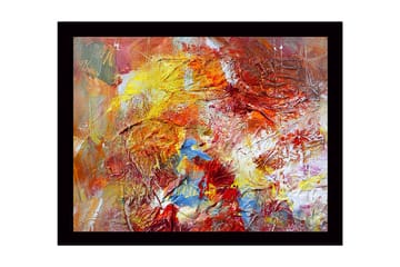 Innrammet lerret i tre - 41x56 cm - Fargerik abstrakt komposisjon med dynamiske former - Rød / Gul / Blå - Interiør - Maleri & posters - Lerretsbilder