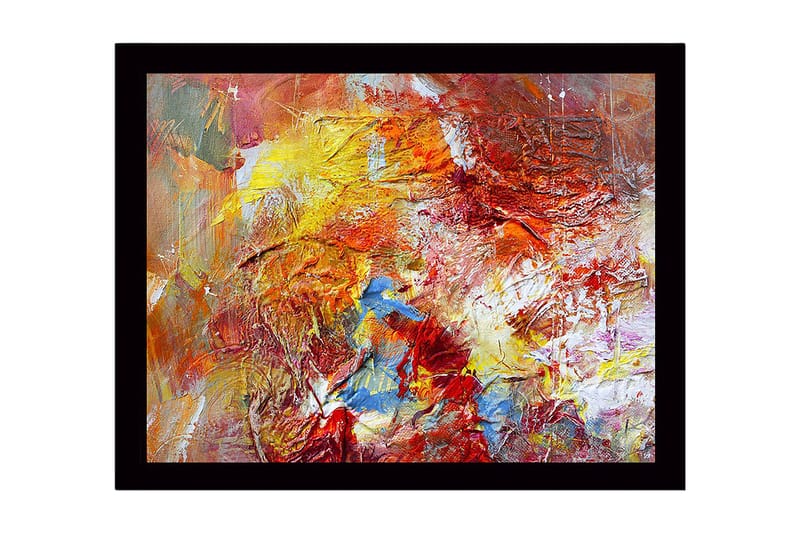 Innrammet lerret i tre - 41x56 cm - Fargerik abstrakt komposisjon med dynamiske former, Rød / Gul / Blå