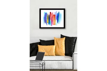 Innrammet lerret i tre - 41x56 cm - Fargerik abstrakt komposisjon med vertikale penselstrøk - Blå / Rød / Gul - Interiør - Maleri & posters - Lerretsbilder