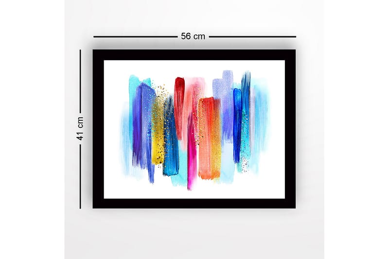 Innrammet lerret i tre - 41x56 cm - Fargerik abstrakt komposisjon med vertikale penselstrøk - Blå / Rød / Gul - Interiør - Maleri & posters - Lerretsbilder