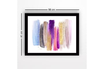 Innrammet lerret i tre - 41x56 cm - Fargerik abstrakt komposisjon med penselstrøk og glittereffekter - Lys blå / Lilla / Gull - Interiør - Maleri & posters - Lerretsbilder