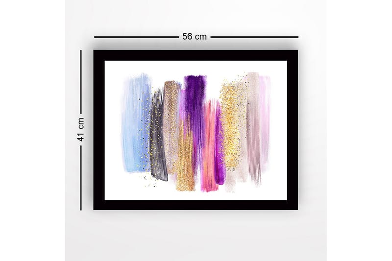 Innrammet lerret i tre - 41x56 cm - Fargerik abstrakt komposisjon med penselstrøk og glittereffekter - Lys blå / Lilla / Gull - Interiør - Maleri & posters - Lerretsbilder