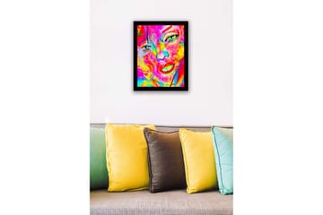 Innrammet lerret i tre - 41x56 cm - Fargerik ansiktsportrett med abstrakte elementer - Rosa / Gul / Grønn - Interiør - Maleri & posters - Lerretsbilder