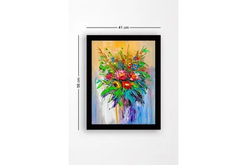 Innrammet lerret i tre - 41x56 cm - Fargerik blomsterbukett - Grønn / Rød / Blå - Interiør - Maleri & posters - Lerretsbilder