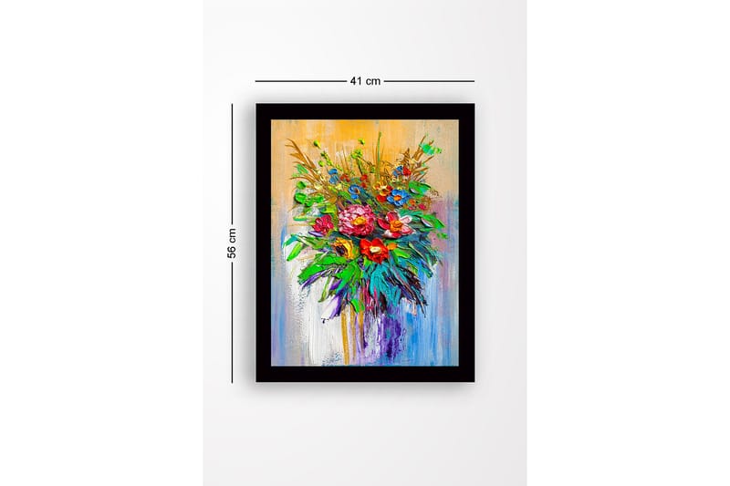 Innrammet lerret i tre - 41x56 cm - Fargerik blomsterbukett - Grønn / Rød / Blå - Interiør - Maleri & posters - Lerretsbilder