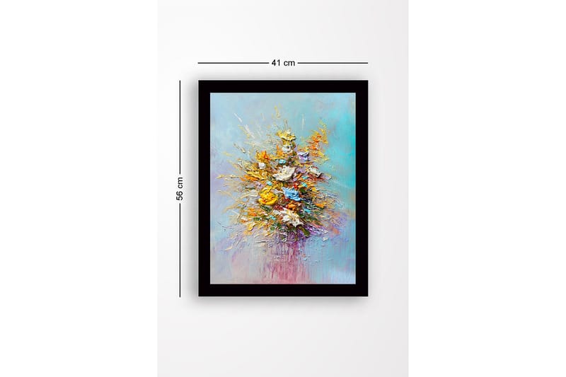 Innrammet lerret i tre - 41x56 cm - Fargerik blomsterbukett - Gul / Oransje / Lilla - Interiør - Maleri & posters - Lerretsbilder