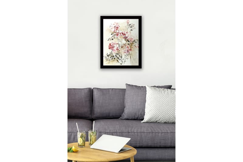 Innrammet lerret i tre - 41x56 cm - Fargerik blomsterbukett - Rosa / Grønn / Beige - Interiør - Maleri & posters - Lerretsbilder