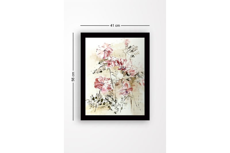 Innrammet lerret i tre - 41x56 cm - Fargerik blomsterbukett - Rosa / Grønn / Beige - Interiør - Maleri & posters - Lerretsbilder