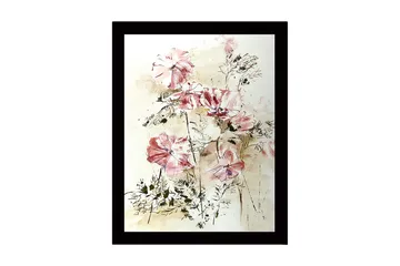 Innrammet lerret i tre - 41x56 cm - Fargerik blomsterbukett - Rosa / Grønn / Beige - Interiør - Maleri & posters - Lerretsbilder