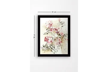 Innrammet lerret i tre - 41x56 cm - Fargerik blomsterbukett - Rosa / Grønn / Beige - Interiør - Maleri & posters - Lerretsbilder