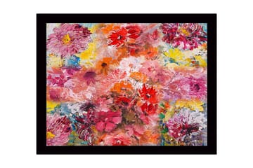 Innrammet lerret i tre - 41x56 cm - Fargerik blomsterbukett - Rosa / Rød / Gul - Interiør - Maleri & posters - Lerretsbilder