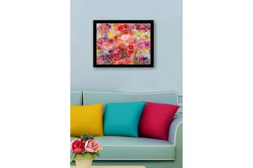 Innrammet lerret i tre - 41x56 cm - Fargerik blomsterbukett - Rosa / Rød / Gul - Interiør - Maleri & posters - Lerretsbilder