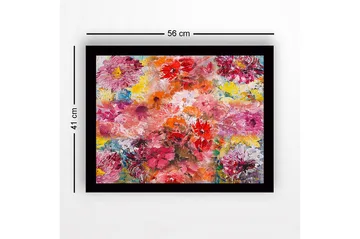 Innrammet lerret i tre - 41x56 cm - Fargerik blomsterbukett - Rosa / Rød / Gul - Interiør - Maleri & posters - Lerretsbilder