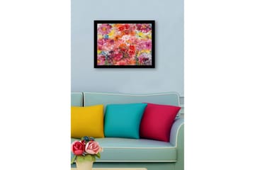 Innrammet lerret i tre - 41x56 cm - Fargerik blomsterbukett - Rosa / Rød / Gul - Interiør - Maleri & posters - Lerretsbilder