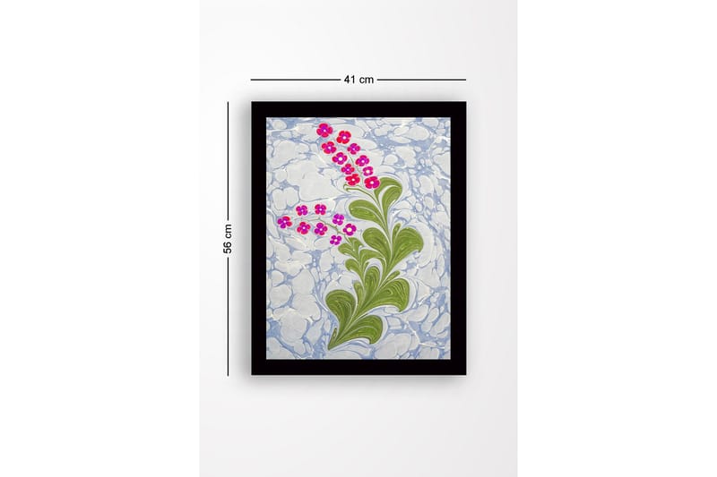 Innrammet lerret i tre - 41x56 cm - Fargerik blomsterkomposisjon med grønt bladverk - Grønn / Rosa / Blå - Interiør - Maleri & posters - Lerretsbilder
