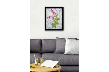 Innrammet lerret i tre - 41x56 cm - Fargerik blomsterkomposisjon med grønt bladverk - Grønn / Rosa / Blå - Interiør - Maleri & posters - Lerretsbilder