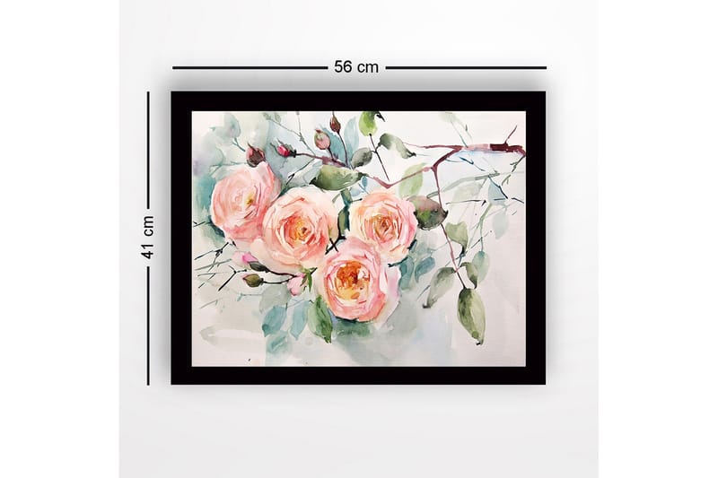 Innrammet lerret i tre - 41x56 cm - Fargerik bukett med roser - Lys rosa / Grønn / Mørk grønn - Interiør - Maleri & posters - Lerretsbilder
