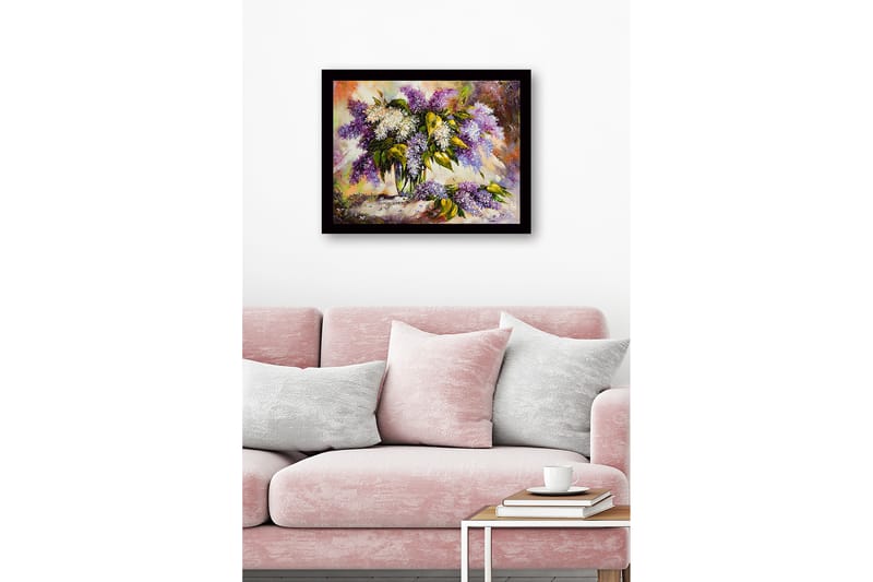 Innrammet lerret i tre - 41x56 cm - Fargerik bukett med syrinblomster - Lilla / Hvit / Grønn - Interiør - Maleri & posters - Lerretsbilder