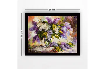 Innrammet lerret i tre - 41x56 cm - Fargerik bukett med syrinblomster - Lilla / Hvit / Grønn - Interiør - Maleri & posters - Lerretsbilder