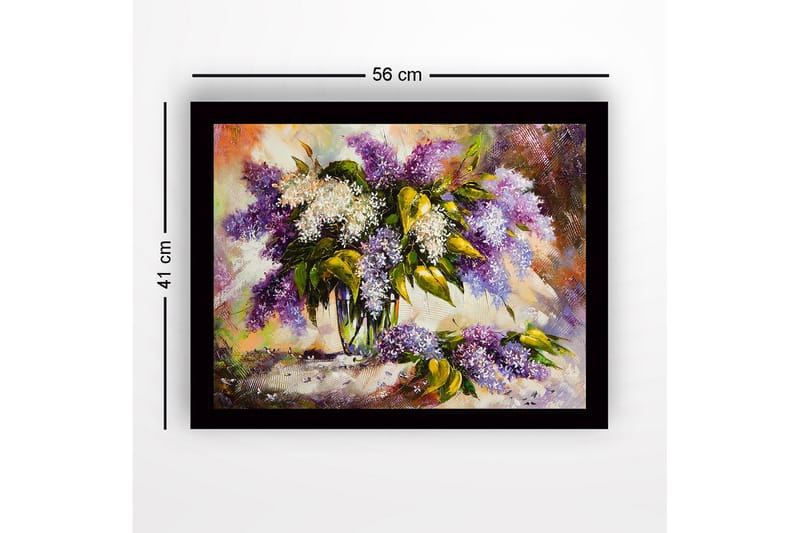 Innrammet lerret i tre - 41x56 cm - Fargerik bukett med syrinblomster - Lilla / Hvit / Grønn - Interiør - Maleri & posters - Lerretsbilder
