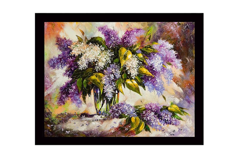 Innrammet lerret i tre - 41x56 cm - Fargerik bukett med syrinblomster, Lilla / Hvit / Grønn